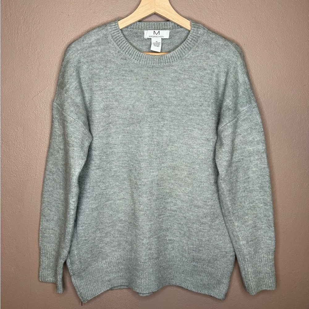 Magaschoni Women's Gray Crew Neck Sweater with Side Zipper Detail Size Medium